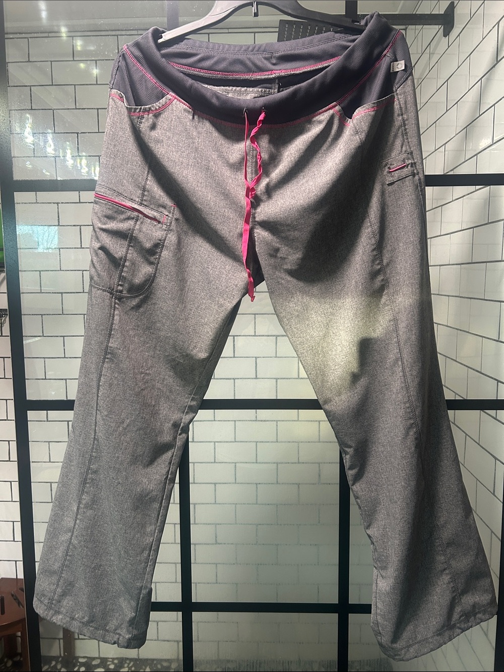 Cherokee Infinity Gray Scrub Pants with Pink Trim and Drawstring